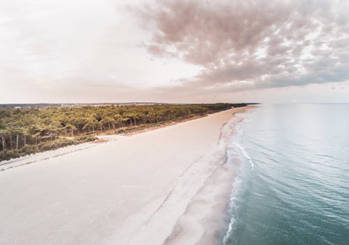 Aerial Photography of Sea Shore under the Cloudy Sky