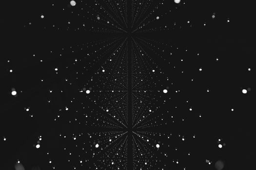 Black and white abstract image with geometric patterns resembling snowflakes, creating a starry night effect.