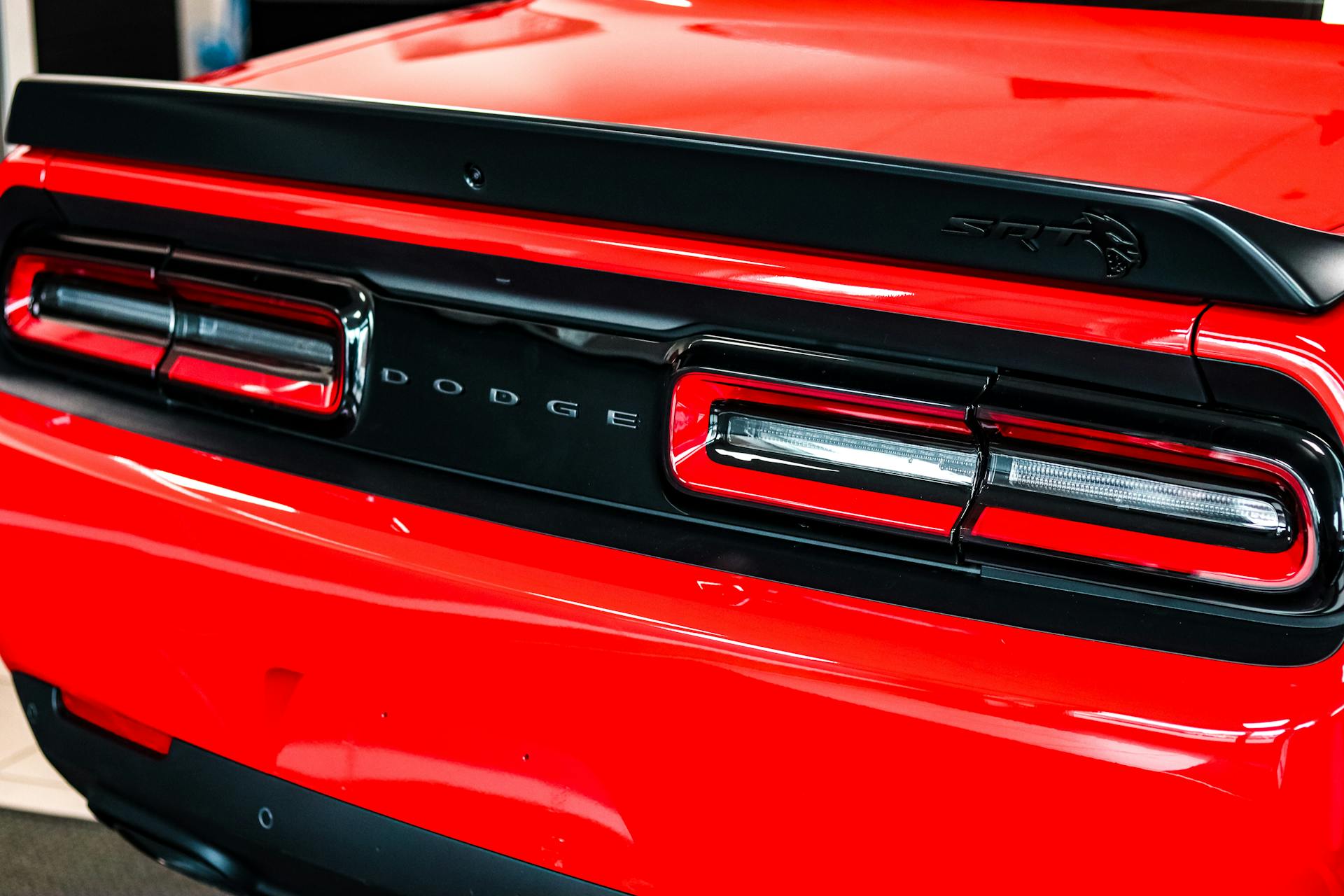 Back of Red Dodge Challenger