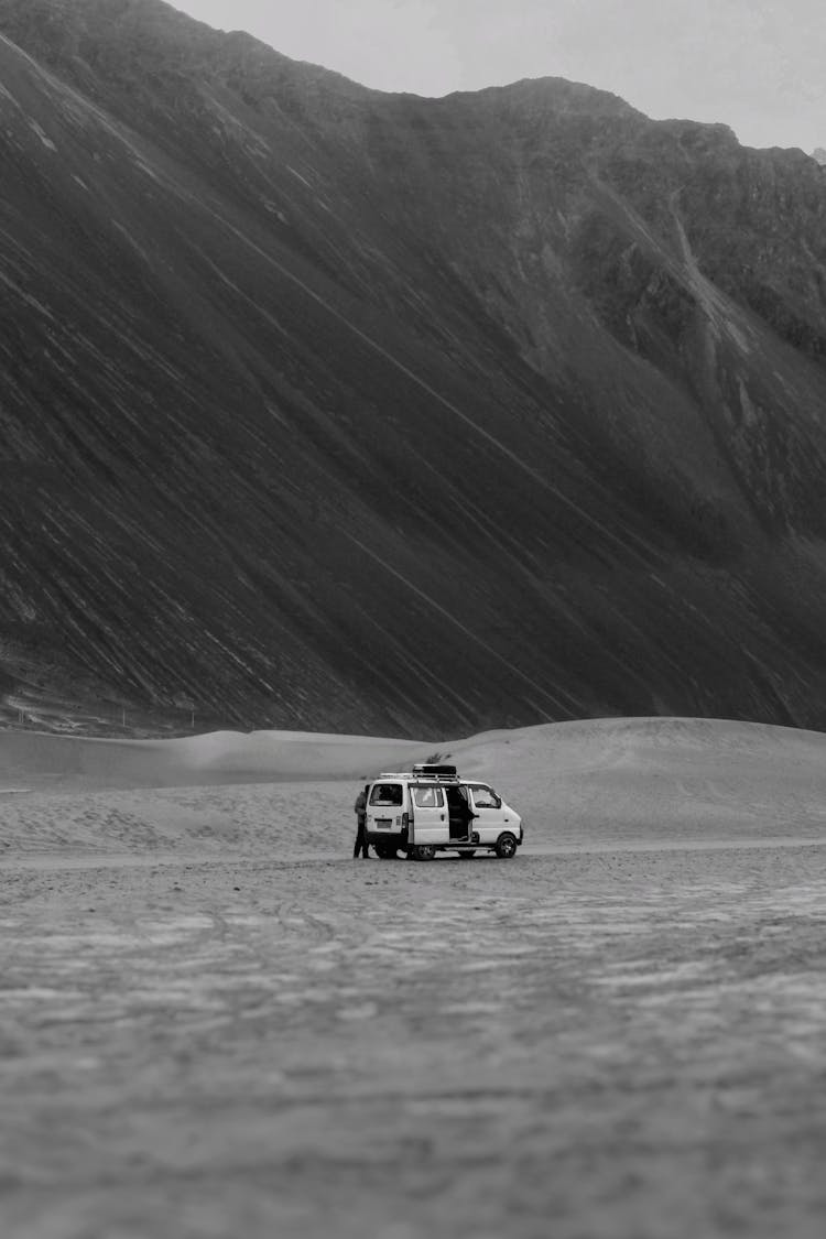 Camper Van On A Desert 