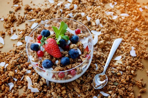 Free Strawberry And Blueberry On Clear Glass Bowl Stock Photo