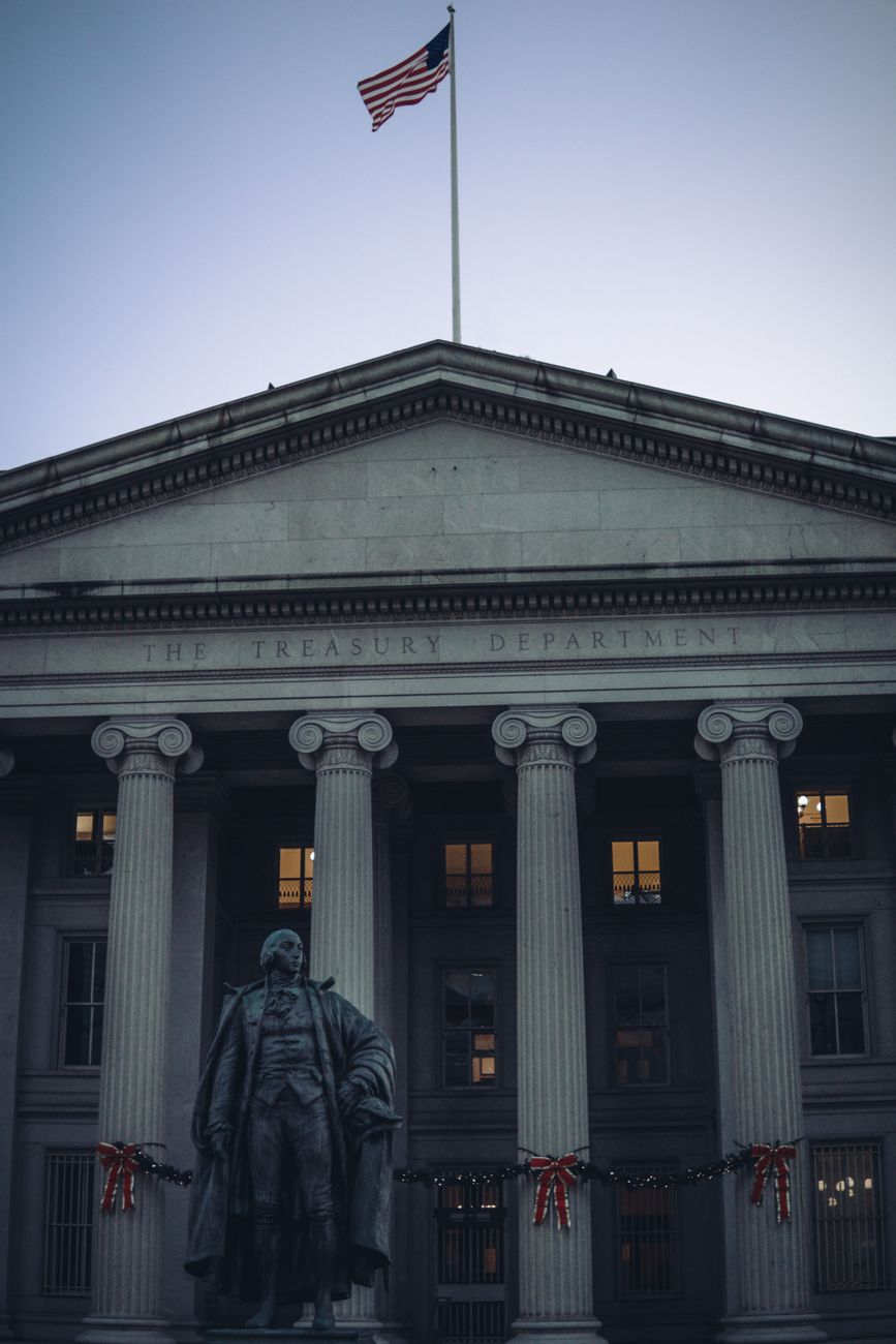 The US Treasury Department building in Washington as bond yields rise on inflation worries