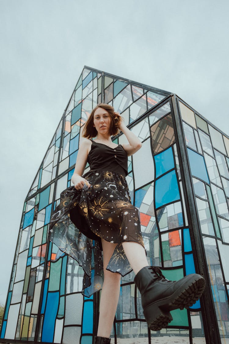 Woman Posing In A Celestial Pattern Skirt