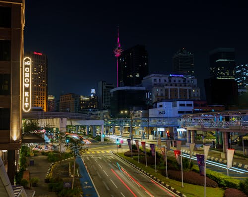 Illuminated Skyscrapers in Downtown Kuala Lumpur in Malaysia 