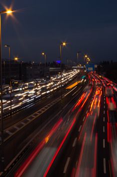 Long exposure of busy highway in Istanbul at night, showcasing dynamic light trails from cars.. pexels, long, exposure