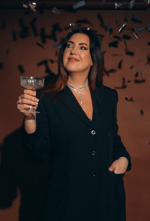 Woman with Champagne Glass Celebrating New Years Eve