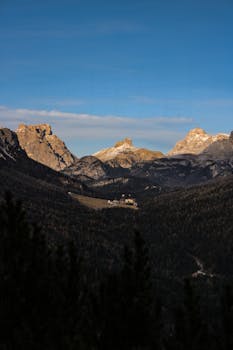 A stunning view of a mountain range under a clear blue sky, capturing nature's beauty.