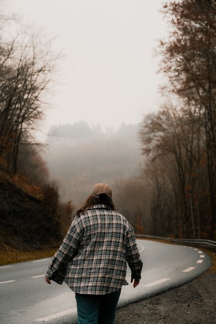 Person By Road In Autumn