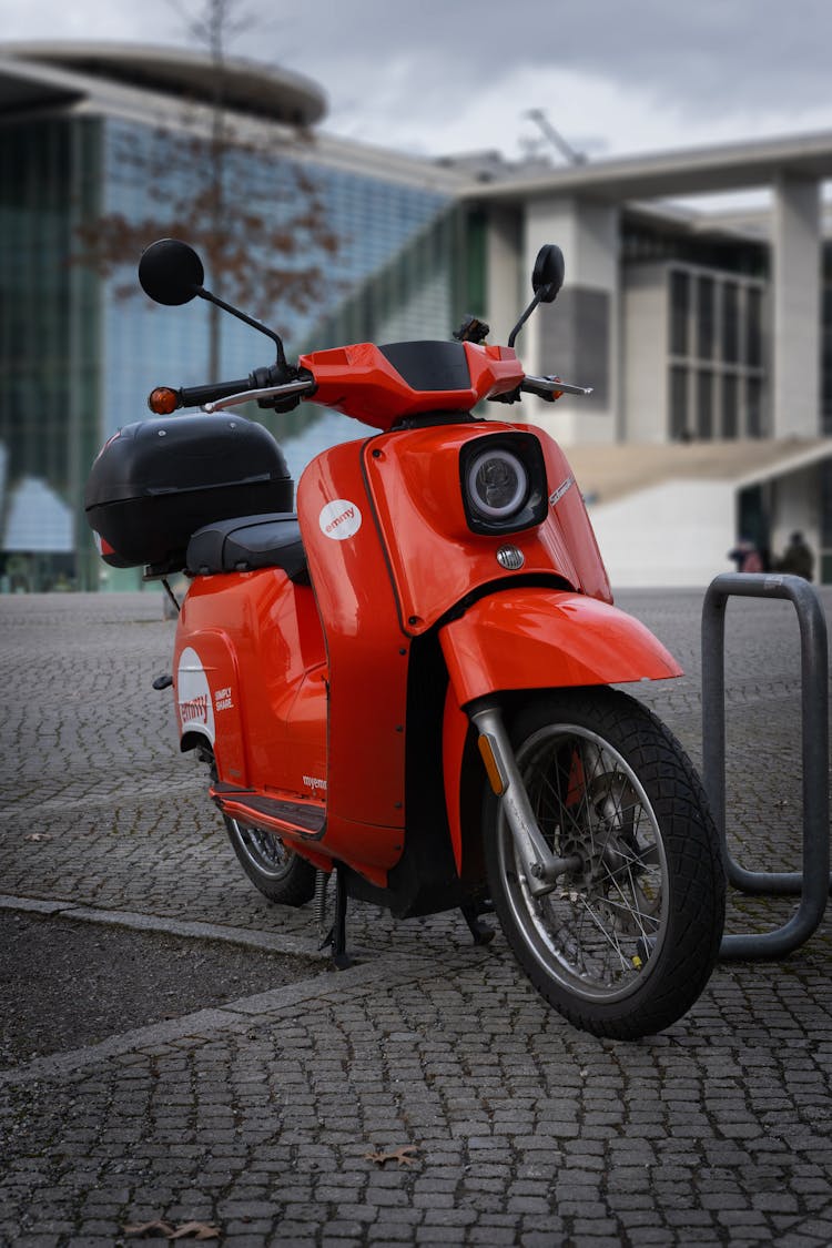 A Red Simson Schwalbe Moped