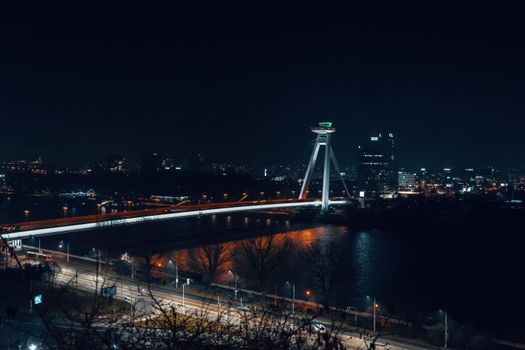 Most SNP as seen from Bratislava Castle at Night 