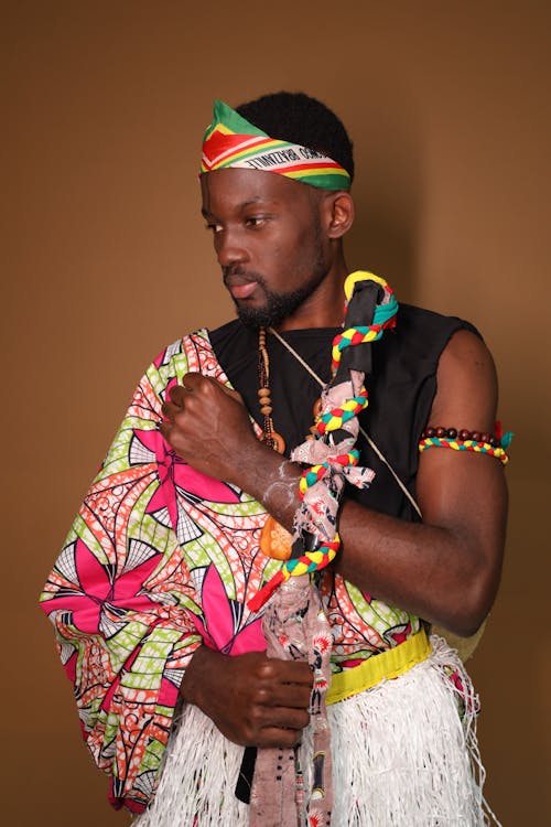 Man Wearing Colorful Traditional Clothing 