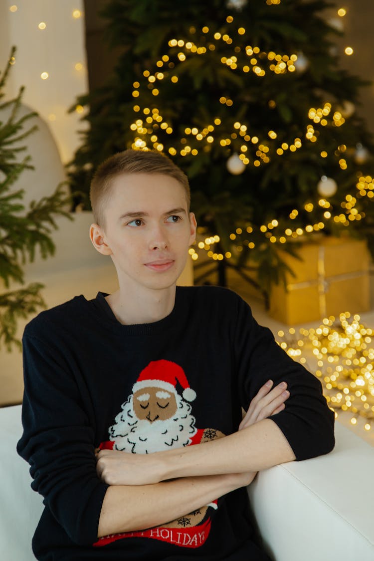 Teenager Portrait In Christmas Clothes