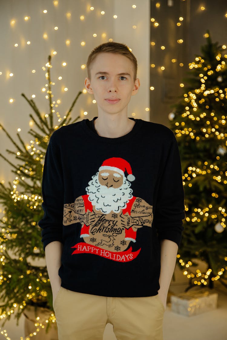 Teenager Posing In Christmas Clothes