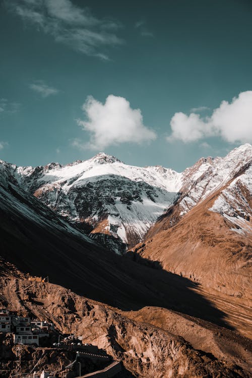 Scenic Panorama of a Mountain Range with Snow Peaks, Ladakh, India