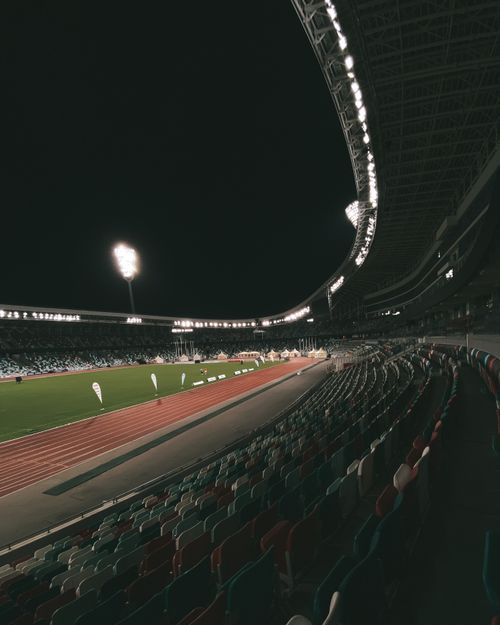 Free Stunning nighttime view of a well-lit stadium in Minsk, showcasing its architecture under lights. Stock Photo