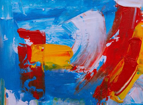 Free Colorful abstract artwork featuring bold red, blue, and yellow brushstrokes. Stock Photo