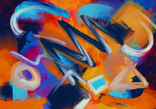 Free Dynamic abstract painting with bold colors and brushstrokes, conveying energy and movement. Stock Photo