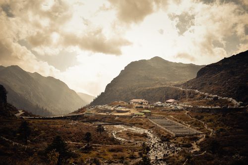 Free Stunning mountainous landscape in Himachal Pradesh, India with a serene village nestled in a valley. Stock Photo