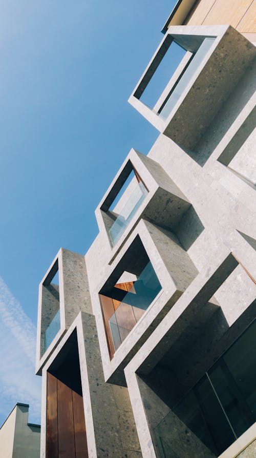 Modern Geometric Building against Blue Sky