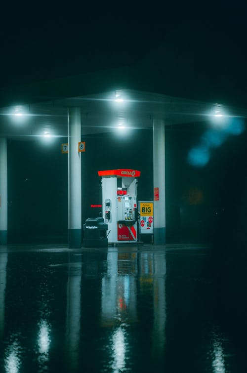 Gasoline Station on a Rainy Night