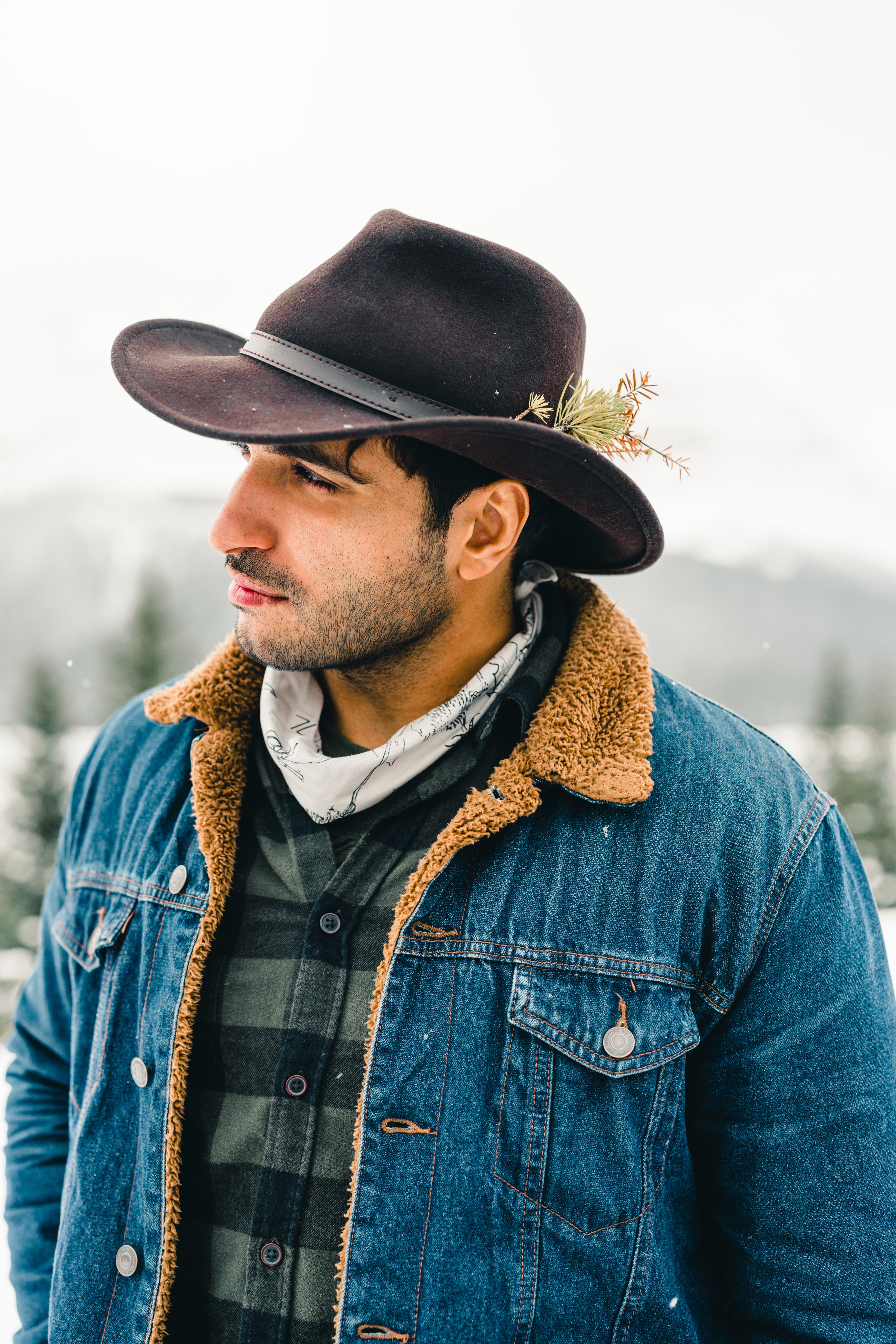 A Portrait of a Bearded Man Wearing a Denim Jacket and a Hat · Free ...