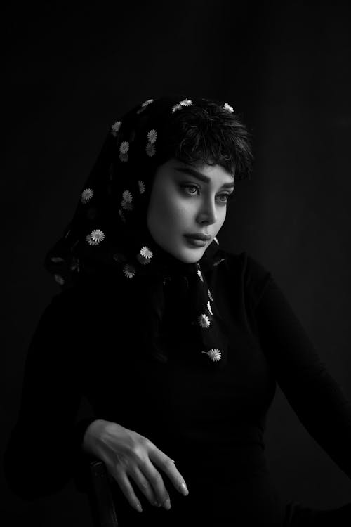 Retro Photo of Beautiful Woman Wearing Headscarf