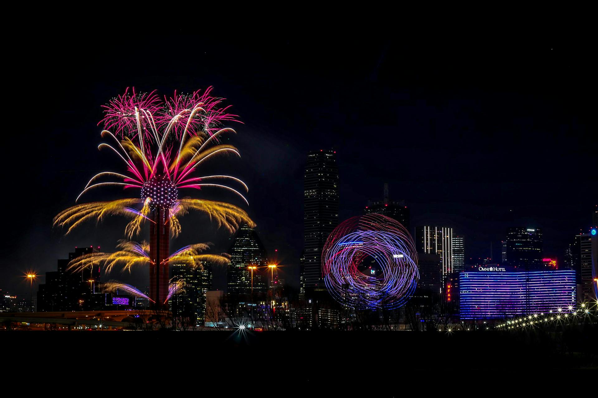 Fireworks in New Years Eve in Dallas