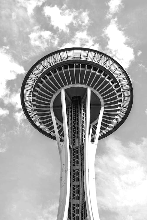 Grayscale Photo of Space Needle Tower