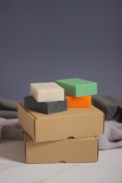 Colorful Soap Bars on Boxes 