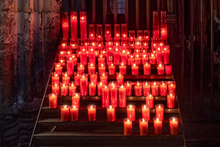 Red Candles In A Church 