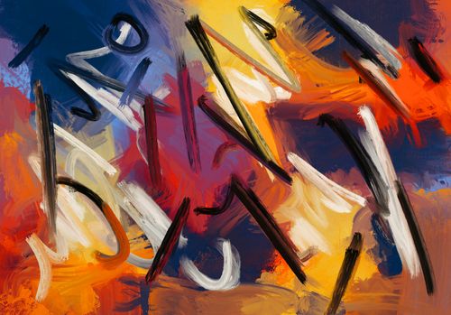 Free Vibrant abstract art featuring bold brush strokes in warm tones, showcasing modern creativity. Stock Photo
