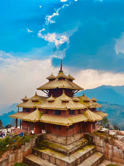 Free Stunning view of Nyatapola Temple set against a dramatic Nepalese sky and landscape. Stock Photo