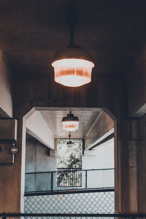Lamps Hanging from the Ceiling in an Industrial Interior 