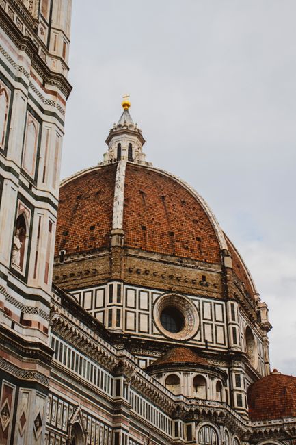 A stunning close-up of Florence Cathedral's iconic dome showcasing its intricate architecture.