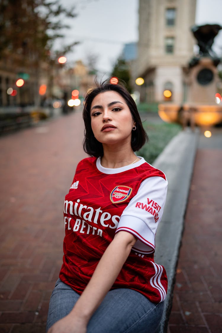 Woman Posing In Arsenal T-shirt