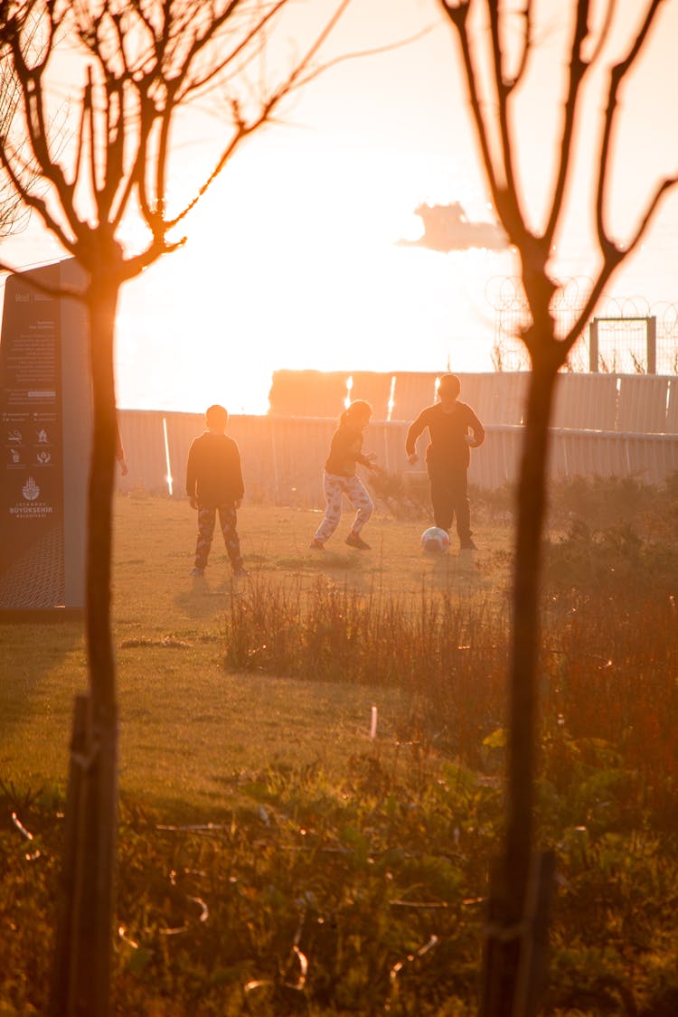 Children Playing Soccer At A Park