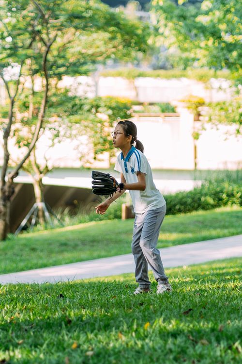 Free Young girl with glove playing baseball in a sunlit park, showcasing active lifestyle. Stock Photo