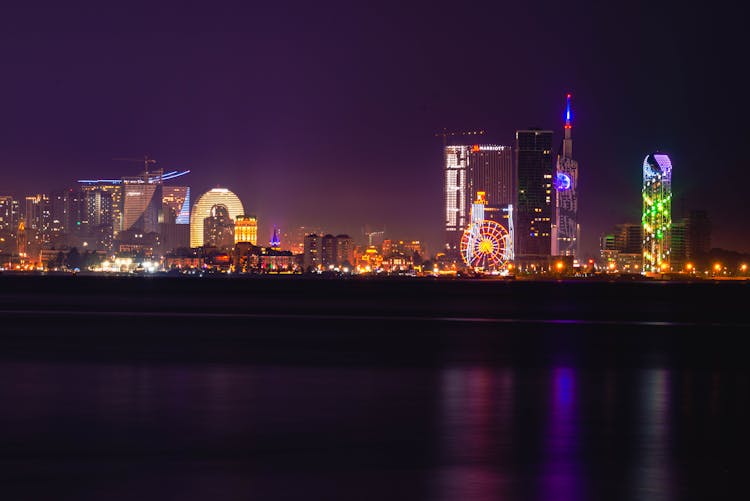 Purple Sky Over The City Of Batumi At Night