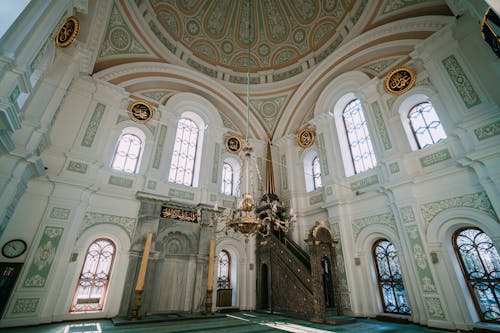 Chandelier Hanging from the Dome Ceiling of a Mosque