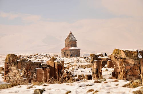 Ruins of an Old Church in Winter 