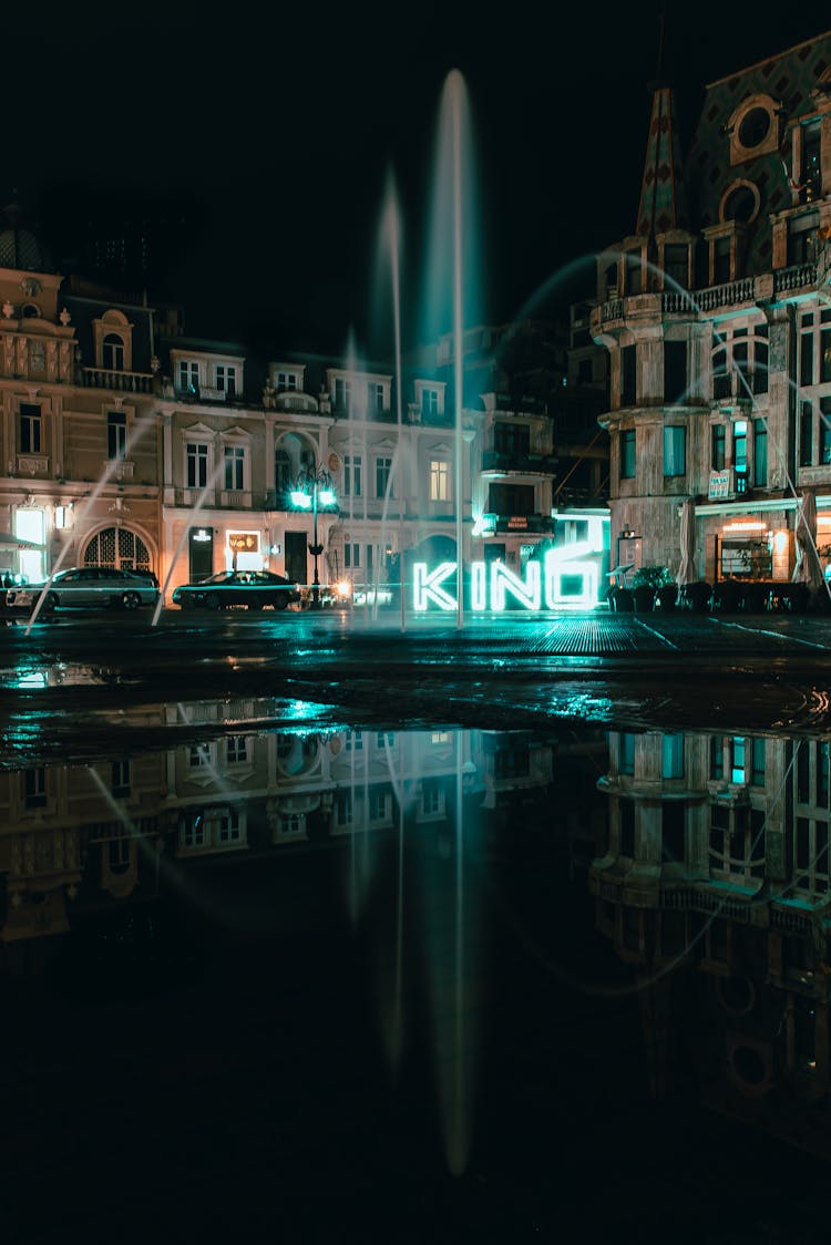 Urban Fountain At Night