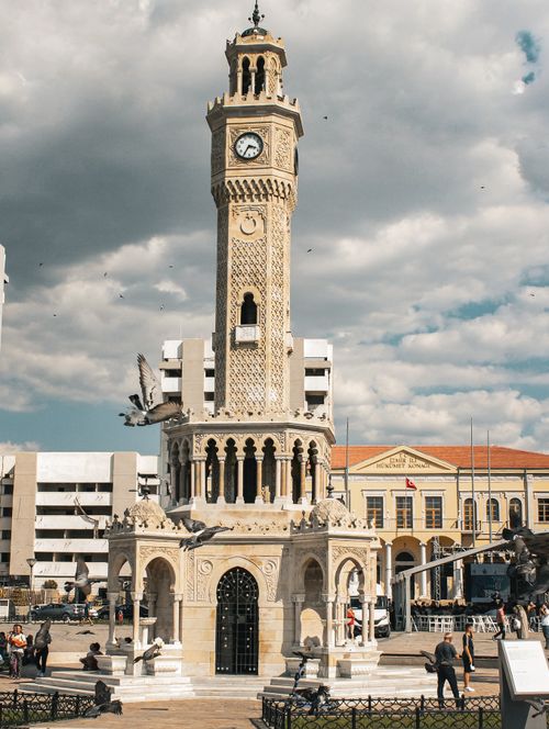 Free The iconic Izmir Clock Tower in Konak Square, a symbol of Ottoman architecture in Turkey. Stock Photo