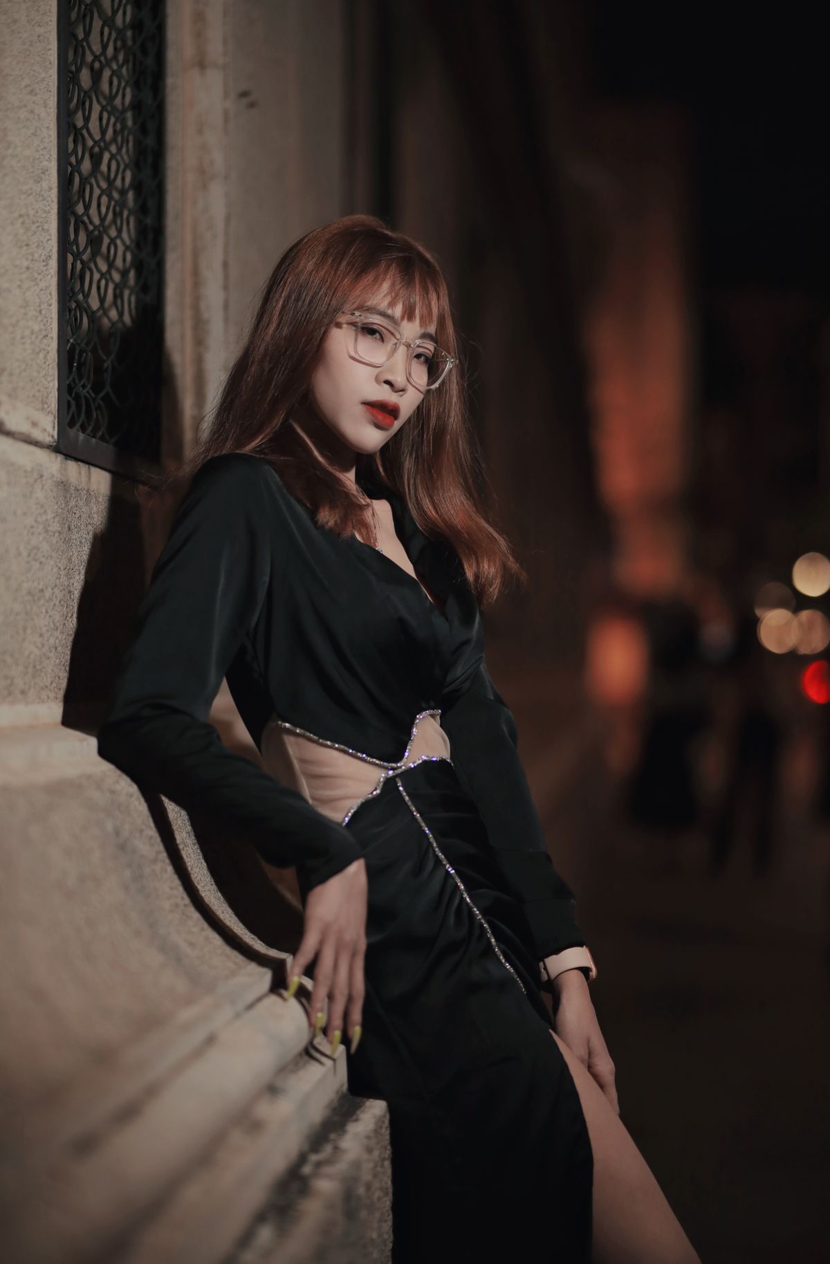 Black midi dress with thigh slit