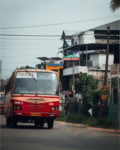 A Red Bus on the Road