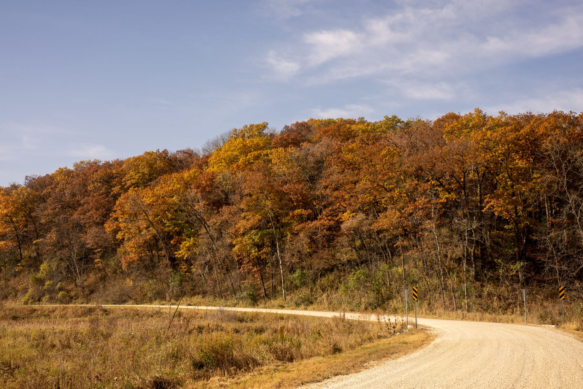 Beautiful autumn colors along a winding rural road in Minnesota, USA.