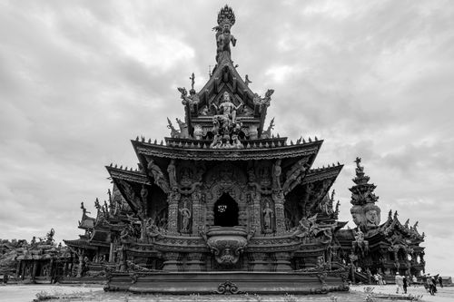 Free Black and white photo of the ornate Sanctuary of Truth in Pattaya, Thailand. Stock Photo