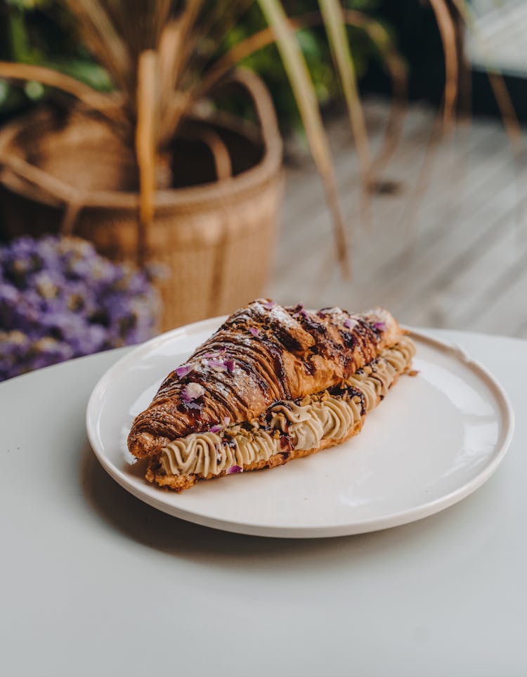 Croissant On A White Plate 