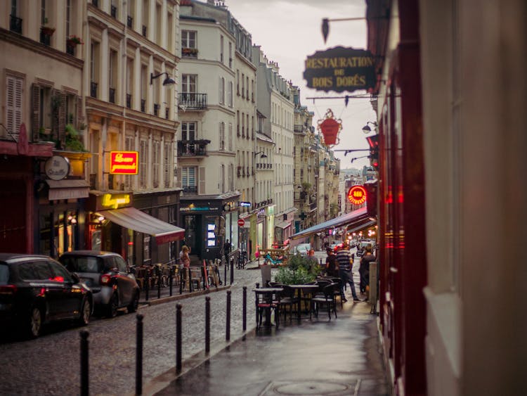 Wet Street In Town In France