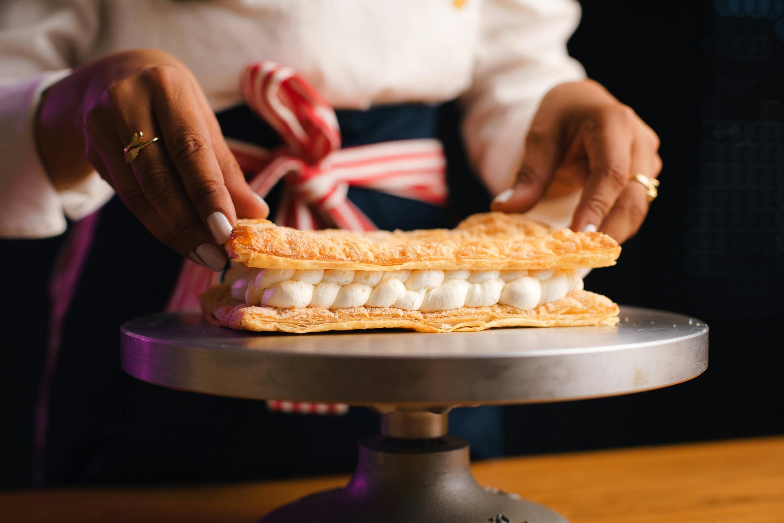 mille-feuille french pastry with layers of puff pastry and cream - french desserts