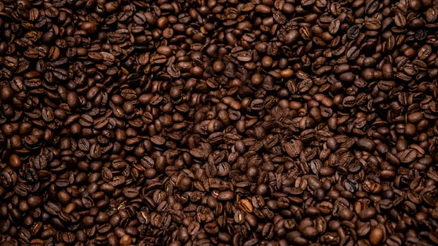 Rich close-up of roasted coffee beans creating a textured background.